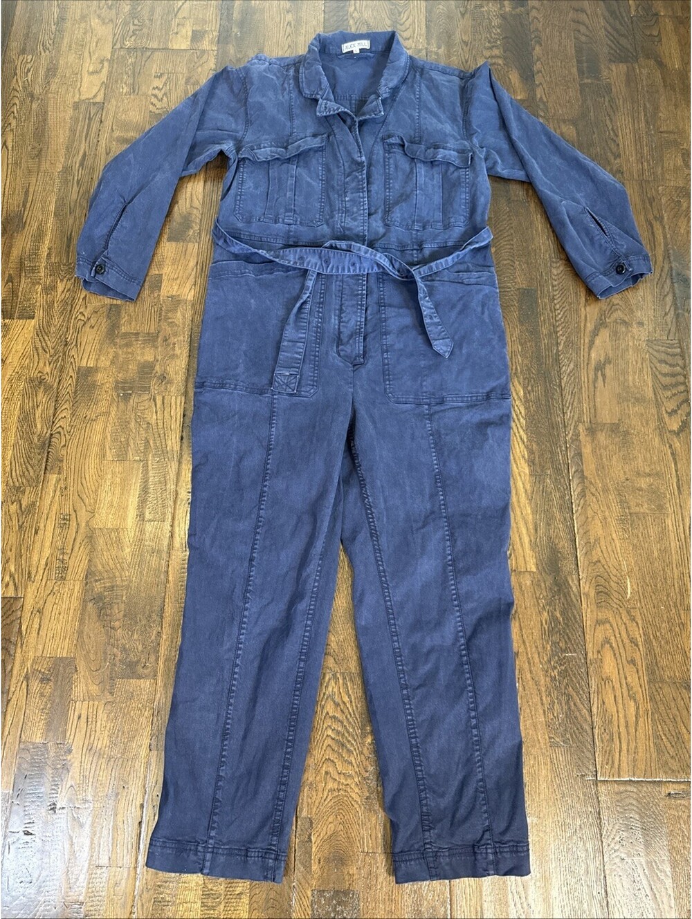 Alex Mill Utility Denim Jumpsuit Women’s L – Belted Workwear One Piece – Blue –